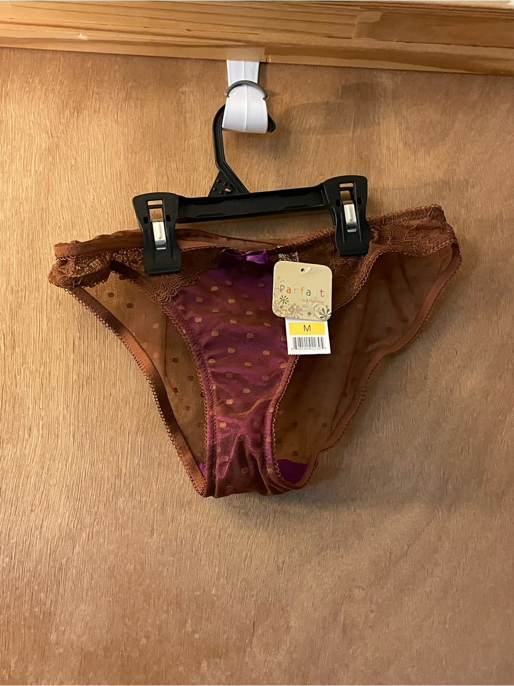 Parfait Women's Sheer Polka Dot Bikini Brief - burgundy